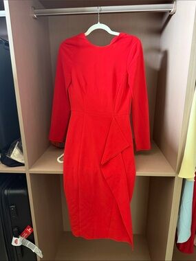H&M Red Long Sleeve Asymmetric Sheath Dress